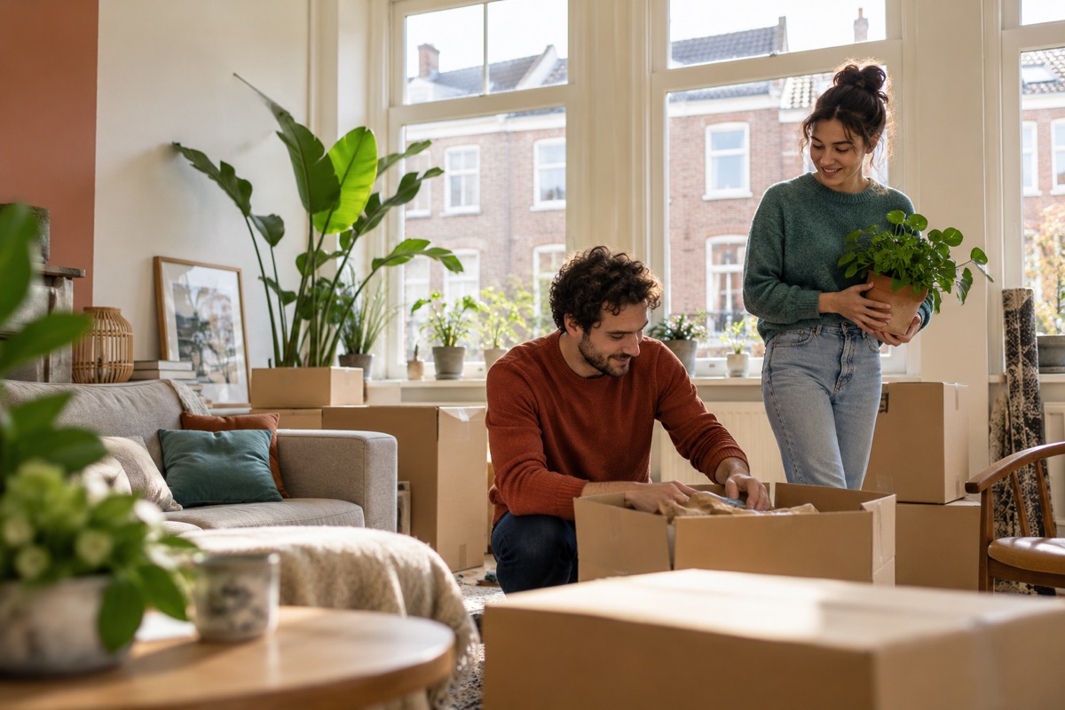 Samen dozen uitpakken in een nieuw huis